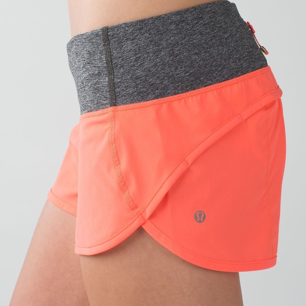 🍋🍋 Lululemon Run: Speed Short *Block-It Pocket Grapefruit / Heathered Black 🍋